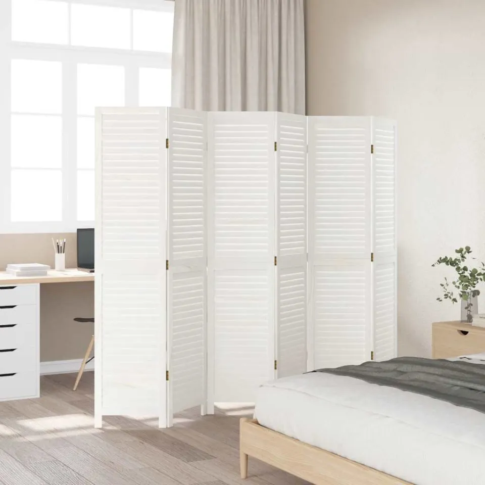 vidaXL Kamerscherm met 6 panelen massief paulowniahout retro wit, foto 3