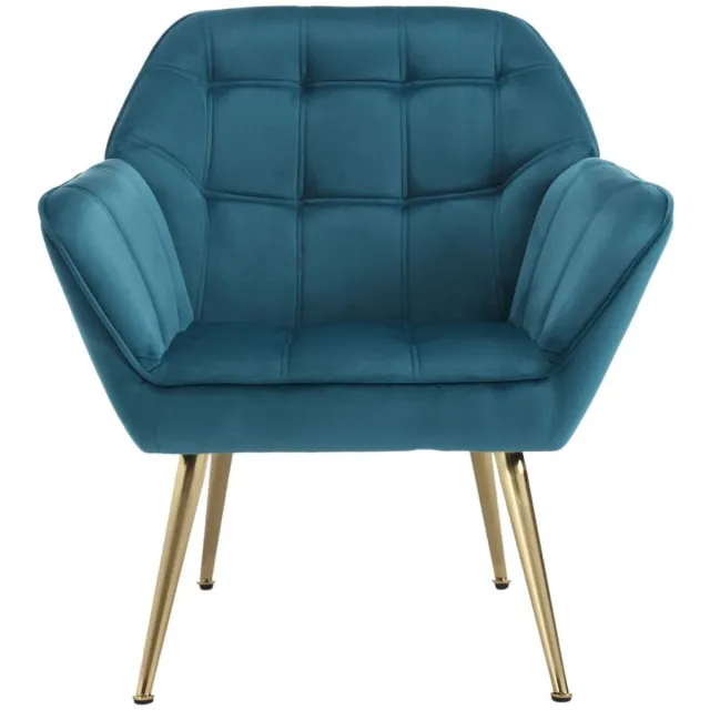 chairus Leunstoel - Blauw - Velvet - Gewatteerde zitting - Met Rugleuning en Armleuningen - Met Metalen Poten - Tubstoel voor Woonkamer en Slaapkam
