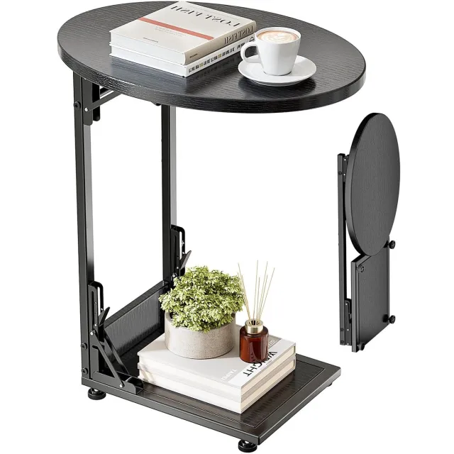 Unyqoos Inklapbare C-vormige salontafel met opbergtas voor compacte woonruimtes zwart