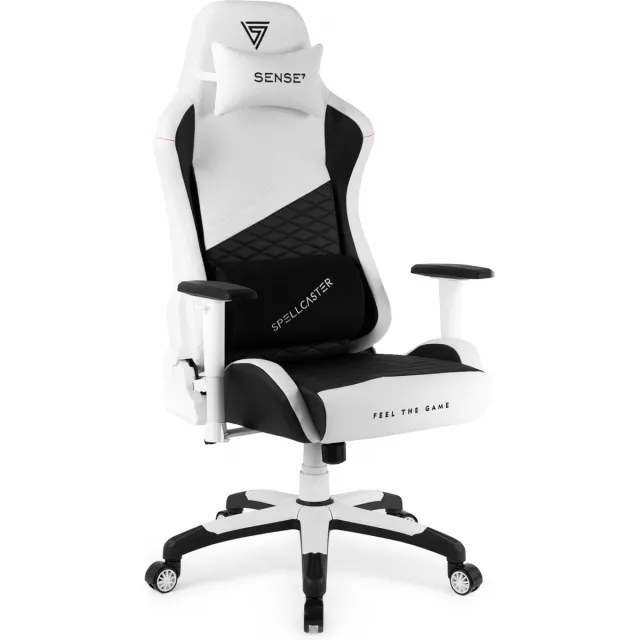 SENSE7 Spellcaster Senshi XL - Gamestoel Eco-Leer - Ergonomisch - Belastbaar tot 160kg - 2D Armsteunen - Zwart/Wit Wit XL