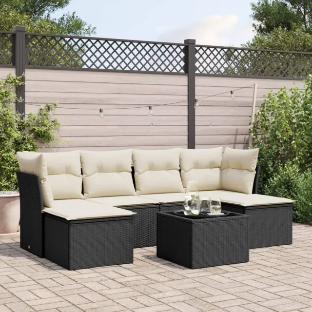 vidaXL 7-delige Loungeset met kussens poly rattan zwart, foto 2