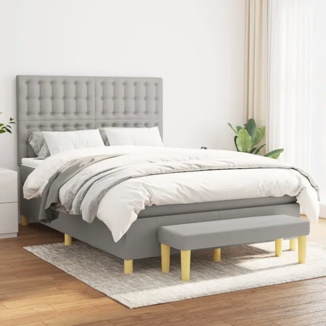 vidaXL Boxspring met matras stof lichtgrijs 140x200 cm grijs