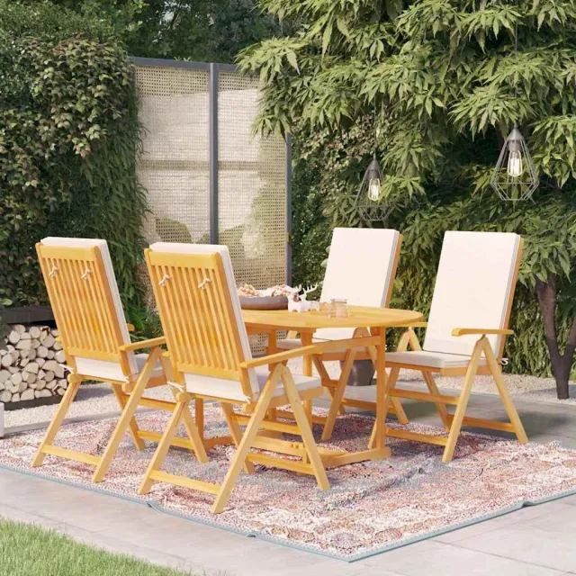 vidaXL 5-delige Tuinset met kussens massief teakhout wit, foto 2