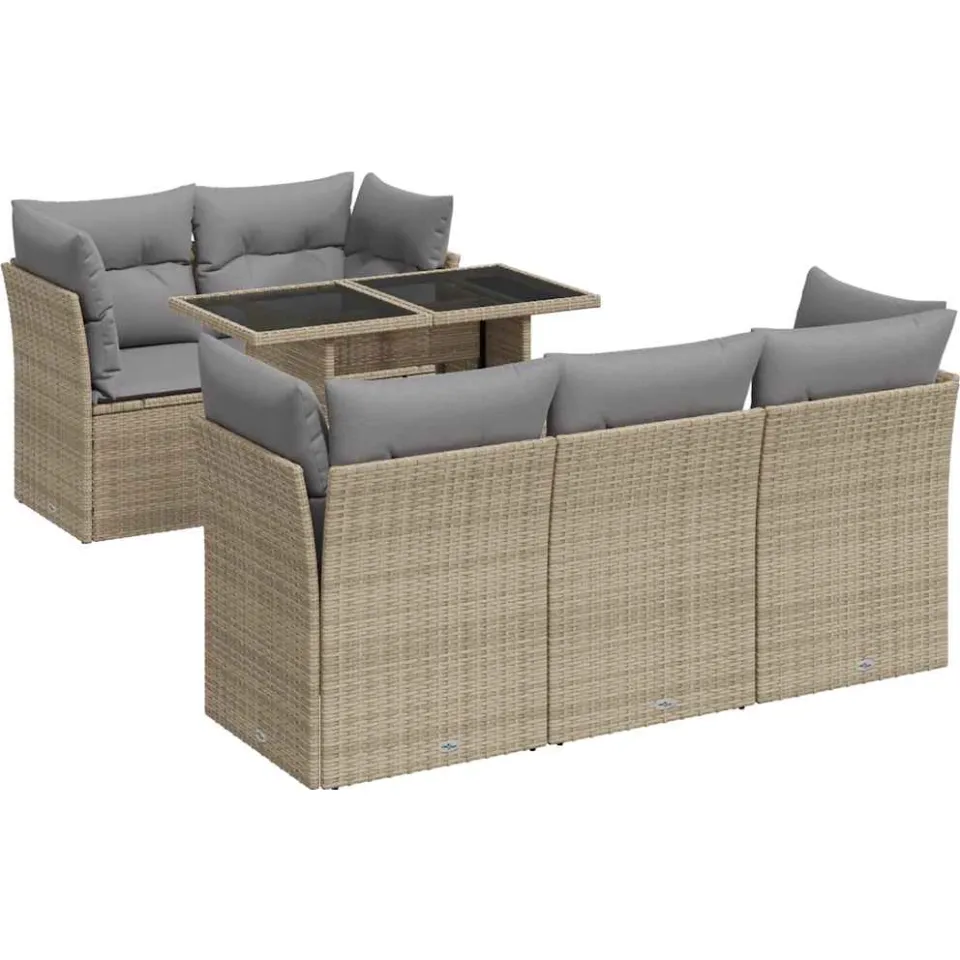 vidaXL 6-delige Loungeset met kussens poly rattan beige, foto 3