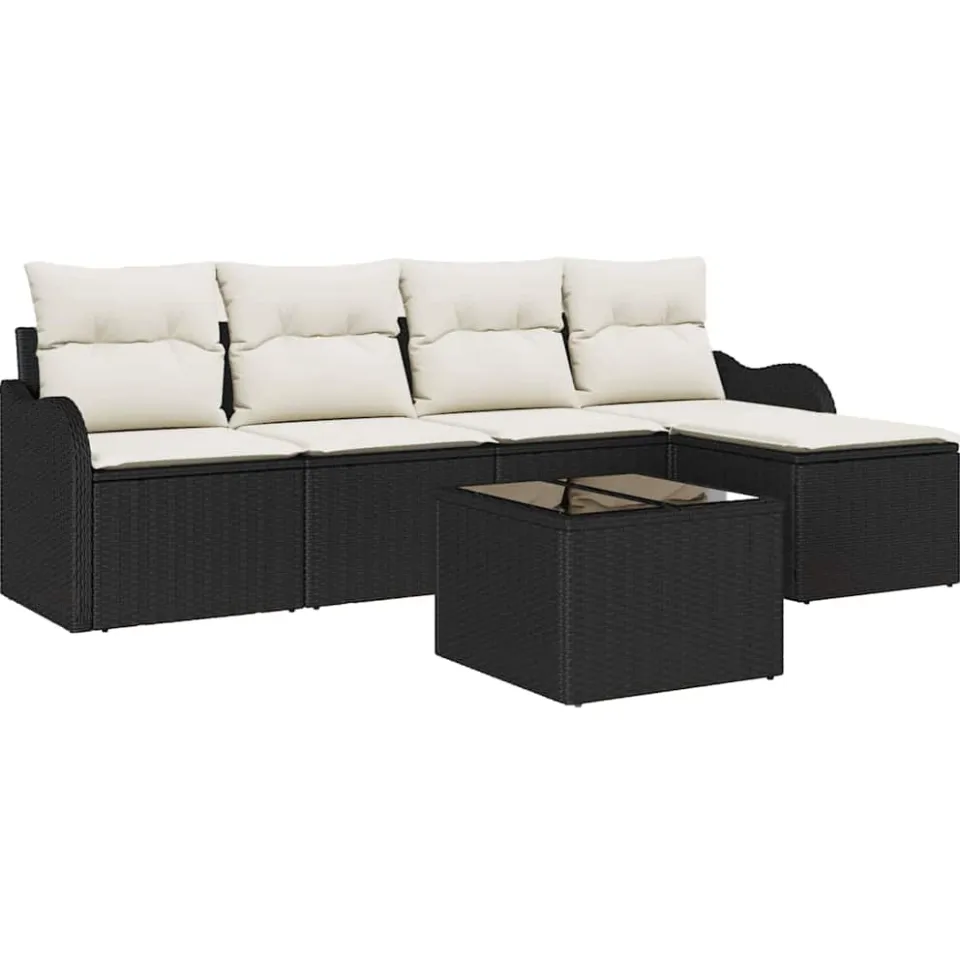 vidaXL Tuin Sofa Set 6 st Zwart en Wit poly rattan, foto 4