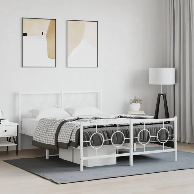 vidaXL Bedframe met hoofd- en voeteneinde metaal wit 140x190 cm