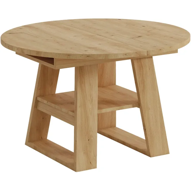 SONNENH Ronde uitschuifbare eettafel met onderblad - Ø 110 tot 150 cm lang - Eikenlook