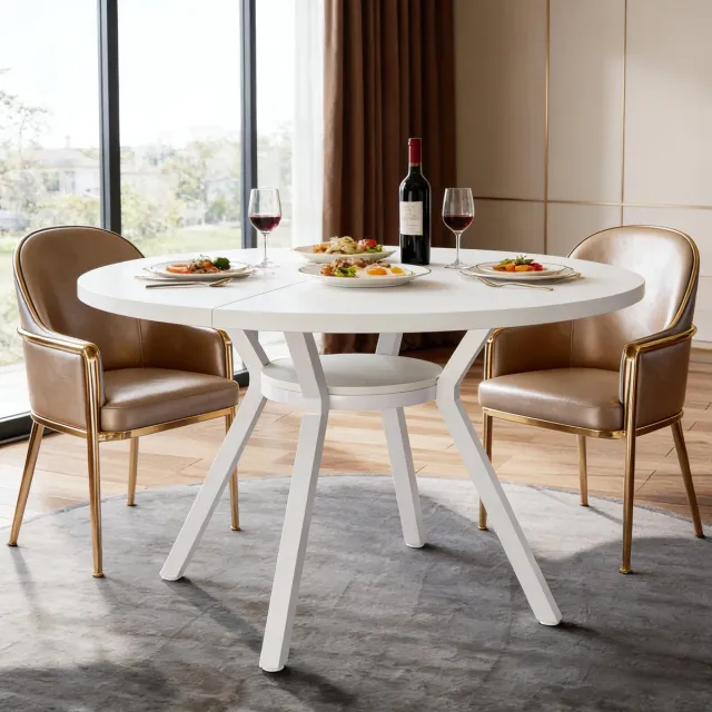 Zubaliya Ronde Eettafel - Moderne Witte Keukentafel - Elegante Dining Table Voor 4-6 Personen - Koffietafel En Ontvangsttafel Met Metalen Poten