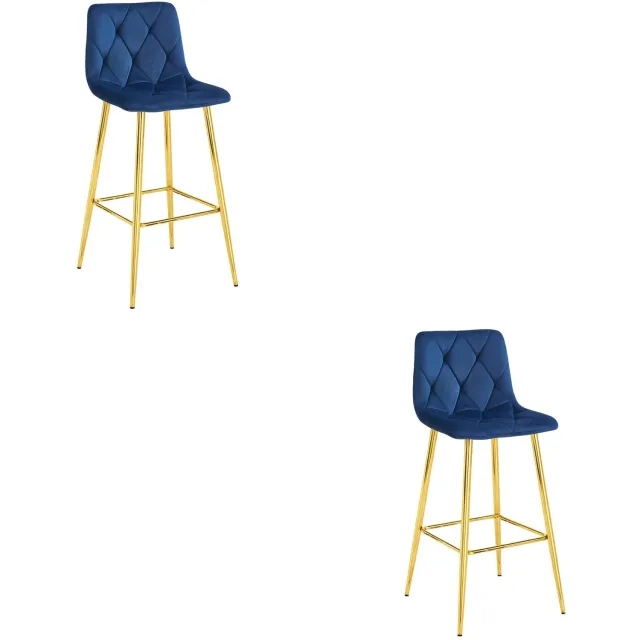 LEOBERT Set van 2 Barkrukken NADO – Marineblauw Velvet / Fluweel – Gestoffeerde Barstoelen met Rugleuning en Voetsteun – Goudkleurige Metalen Poten – Modern Design – Voor Keukeneiland, Keuken, Bartafel en Thuisbar