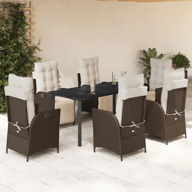 vidaXL 7-delige Tuinset met kussens poly rattan bruin, foto 2