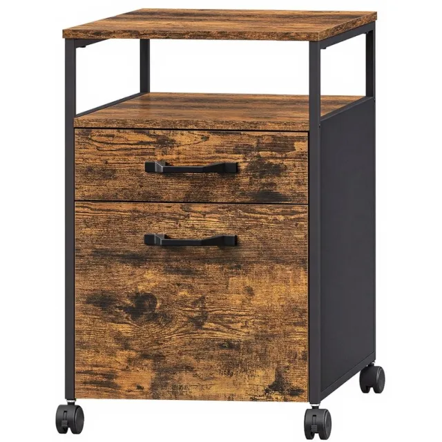 Vasagle Archiefkast – Met 2 laden – Verrijdbaar op wielen – Stevig stalen frame – Vintage bruin-zwart – 41 x 45 x 66 cm