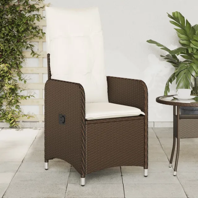 vidaXL Tuinstoel verstelbaar met kussens poly rattan bruin