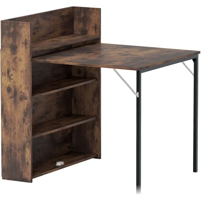 Homona Klapbare eettafel met opbergrek - Met stalen frame en verstelbare voetjes - 80 x 90 x 93 cm - Rustiek bruin