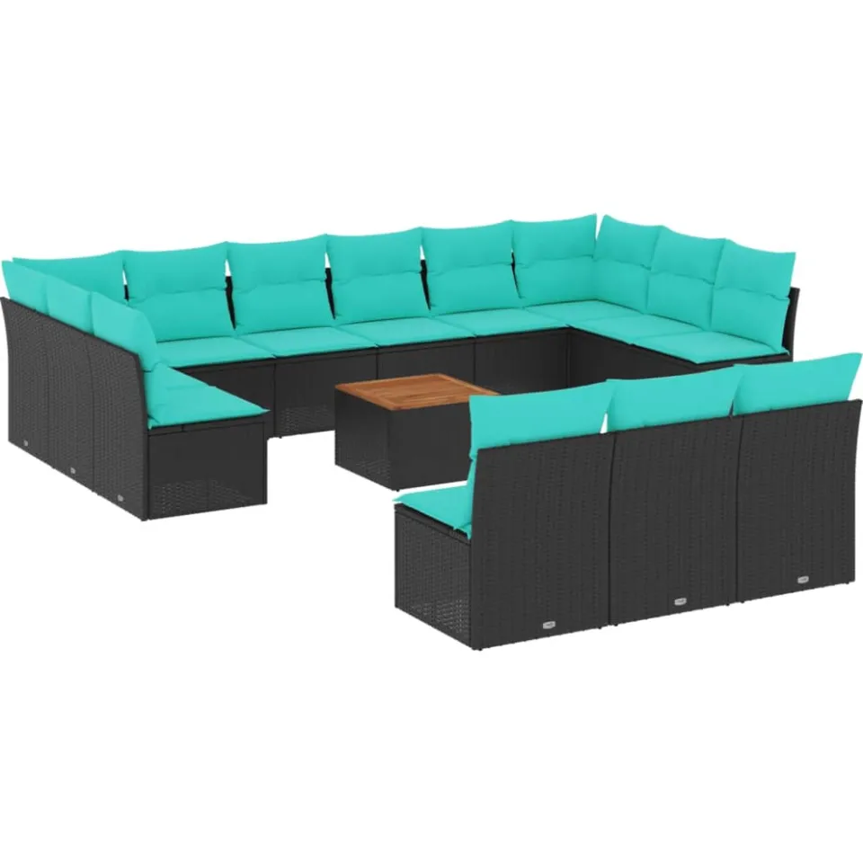 vidaXL 14-delige Loungeset met kussens poly rattan zwart, foto 3