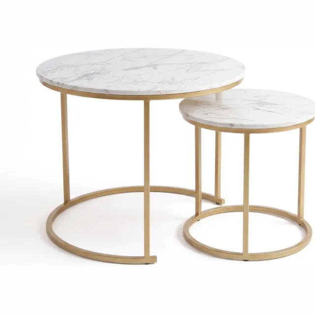SCENA LIVING Set van 2 ronde salontafels, Ø 60 cm x 50 cm - goud en wit