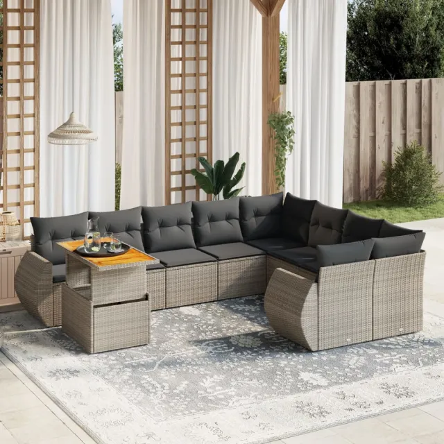 vidaXL 10-delige Loungeset met kussens poly rattan grijs, foto 2