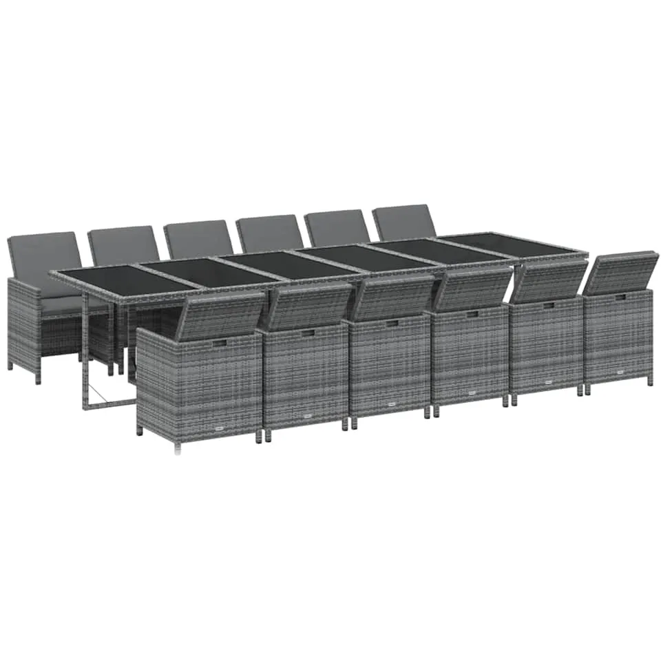vidaXL 13-delige Tuinset met kussens poly rattan grijs