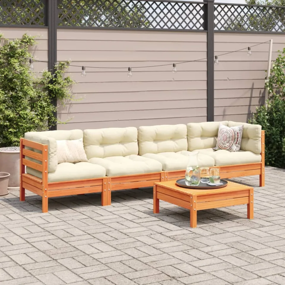 vidaXL 5-delige Loungeset met kussens massief grenenhout wasbruin bruin, foto 2