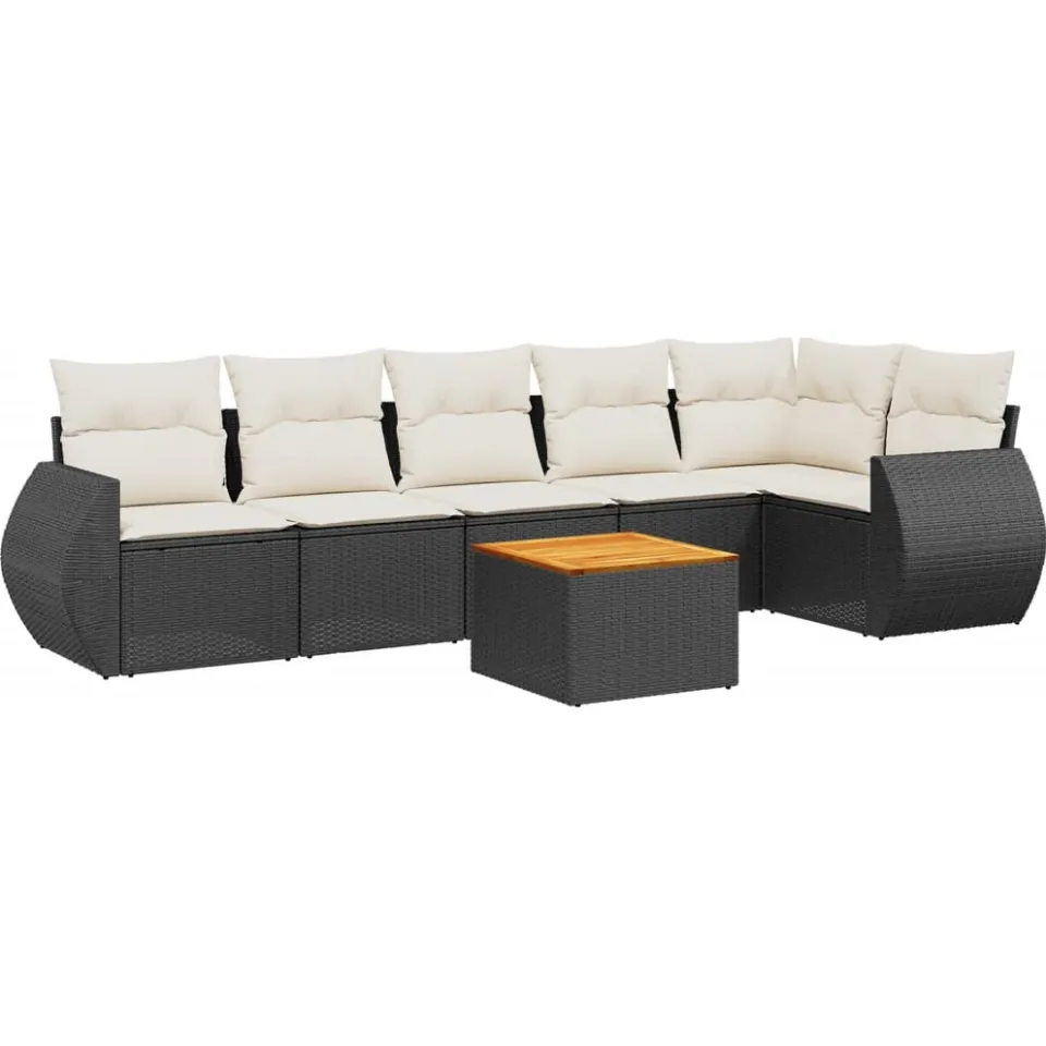 vidaXL 7-delige Loungeset met kussens poly rattan zwart, foto 3