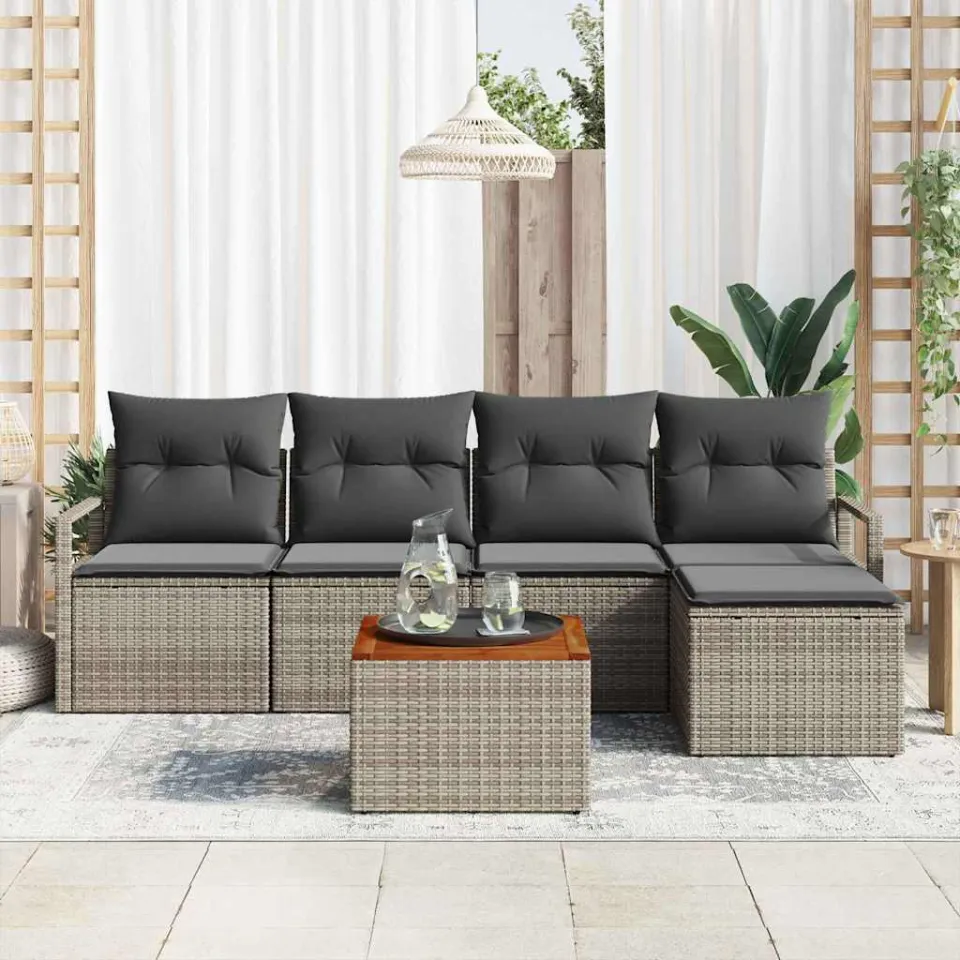 vidaXL Tuinbankenset 6 st Grijs poly rattan, foto 3
