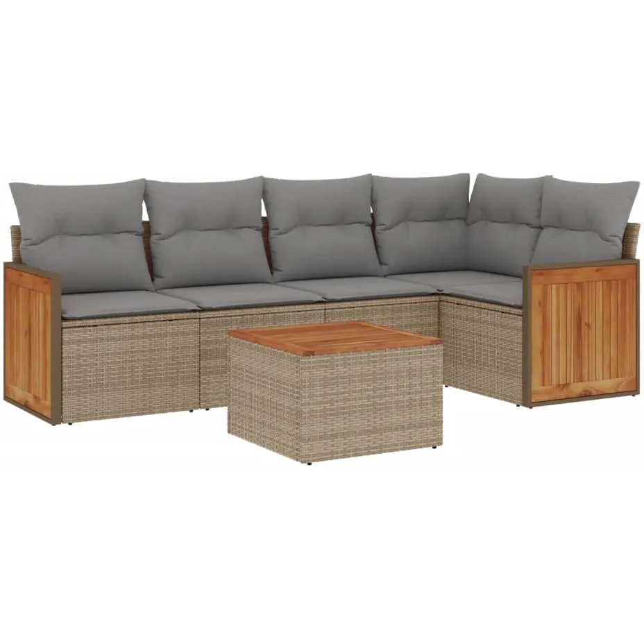 vidaXL 6-delige Loungeset met kussens poly rattan beige, foto 3