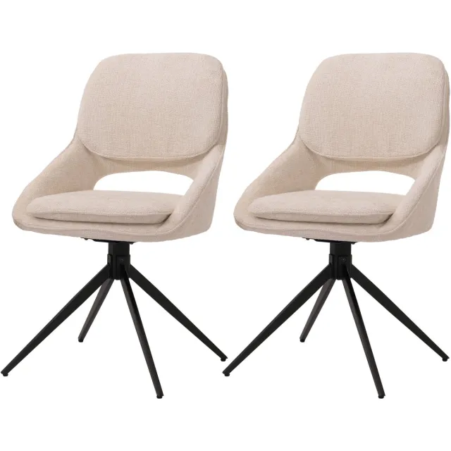 Set van 2 eetkamerstoelen MCW-N73, keukenstoel, draaibaar met Auto-Return, stof/textiel chenille (490 g/m²) ~ crèmebeige