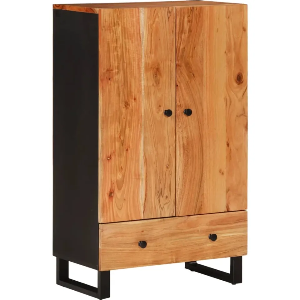 vidaXL Hoge kast met lade 60x33x100 cm massief acaciahout en ijzer bruin, foto 3