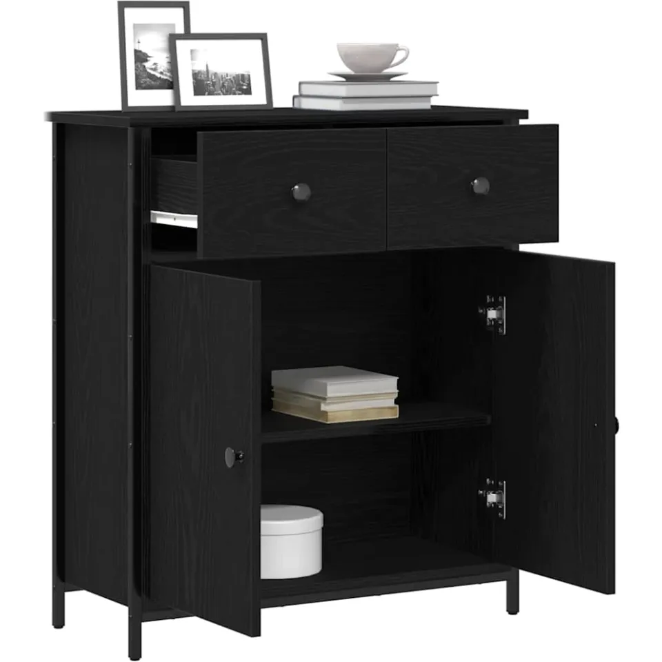 vidaXL Dressoir Zwart Eiken 70 x 30 x 80 cm Bewerkt hout