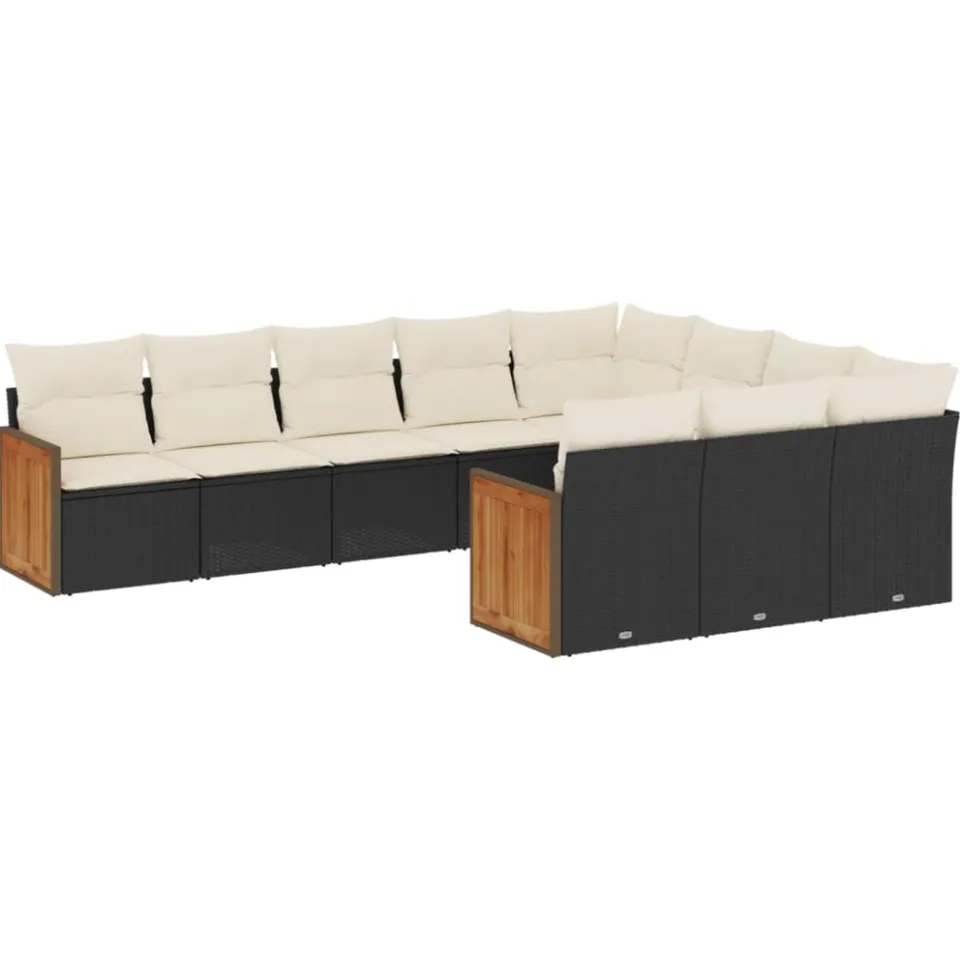 vidaXL 10-delige Loungeset met kussens poly rattan zwart