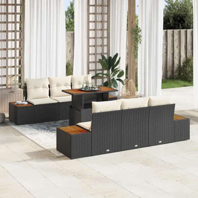 vidaXL Tuin Sofa Set 7 st Zwart Poly riet, foto 2