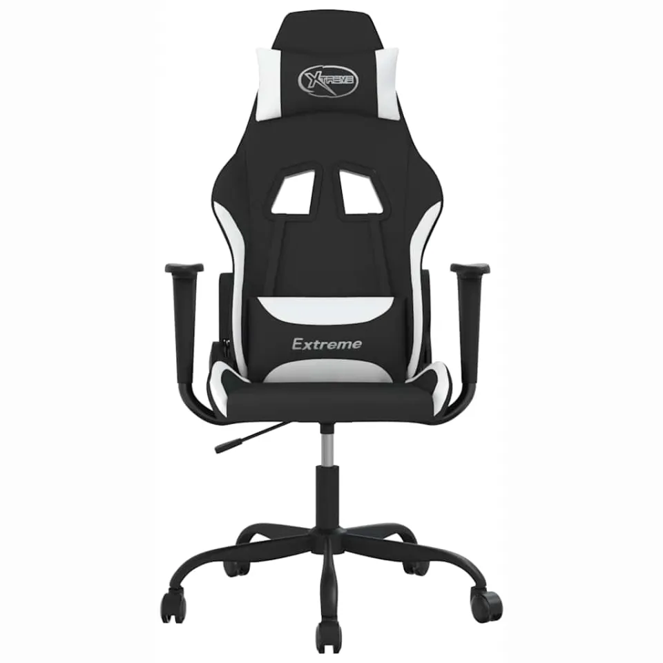 vidaXL Massage gamestoel stof zwart en wit