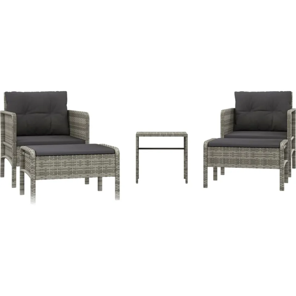 vidaXL 5-delige Loungeset met kussens poly rattan grijs