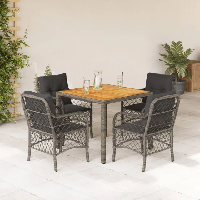 vidaXL 5-delige Tuinset met kussens poly rattan grijs, foto 2