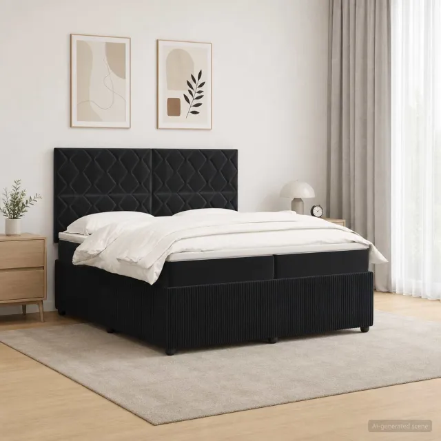 vidaXL LED Boxspring Bed met Matras Zwart 200 x 200 cm Fluweel