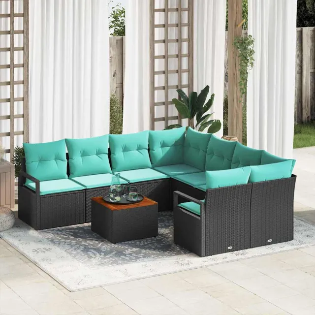 vidaXL Tuinbankenset 9 st Zwart poly rattan