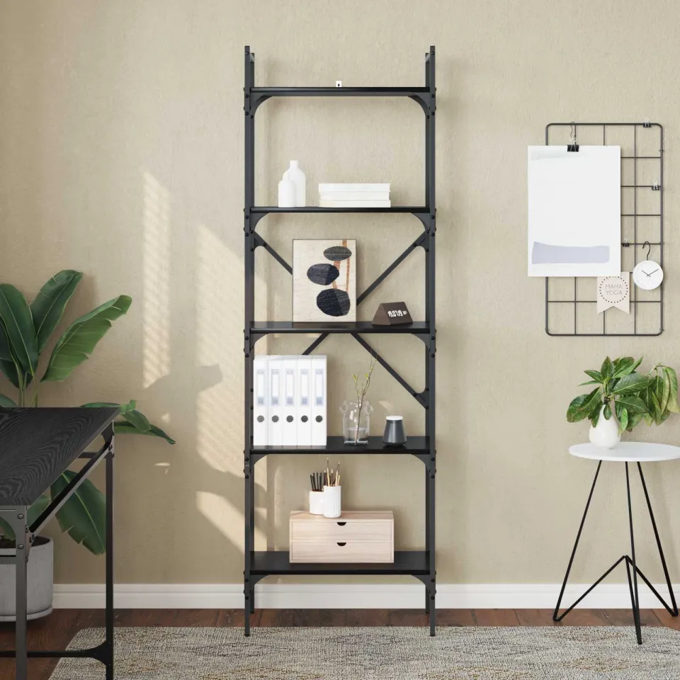 vidaXL Boekenkast 5-laags 56 x 32 x 174 cm Bewerkt hout Zwart Eiken, foto 3