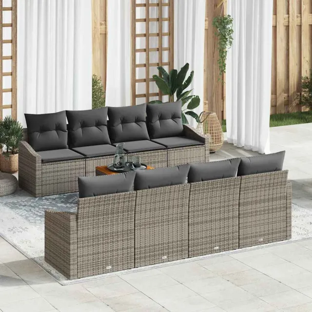 vidaXL Tuinbankenset 9 st Grijs poly rattan, foto 2