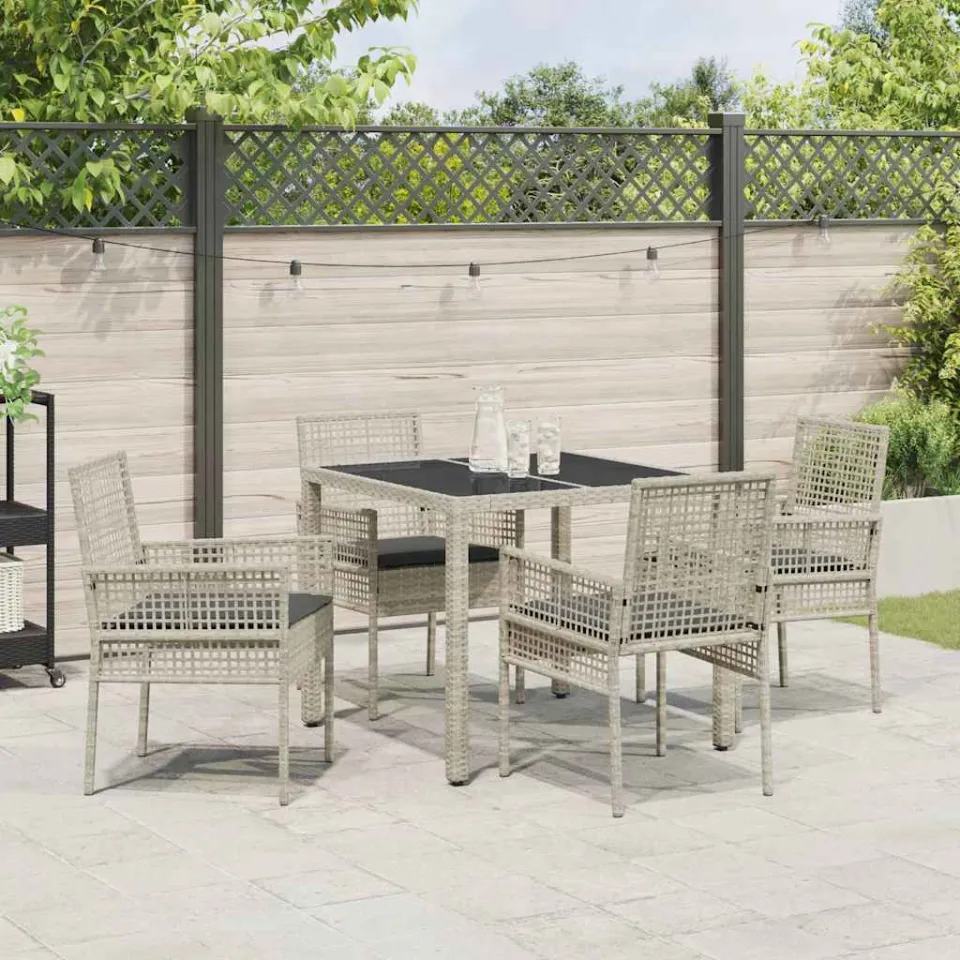 vidaXL Tuin eettafelset 5 st Lichtgrijs poly rattan, foto 3