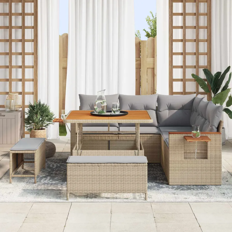 vidaXL Tuinbankenset 8 st Beige poly rattan, foto 3