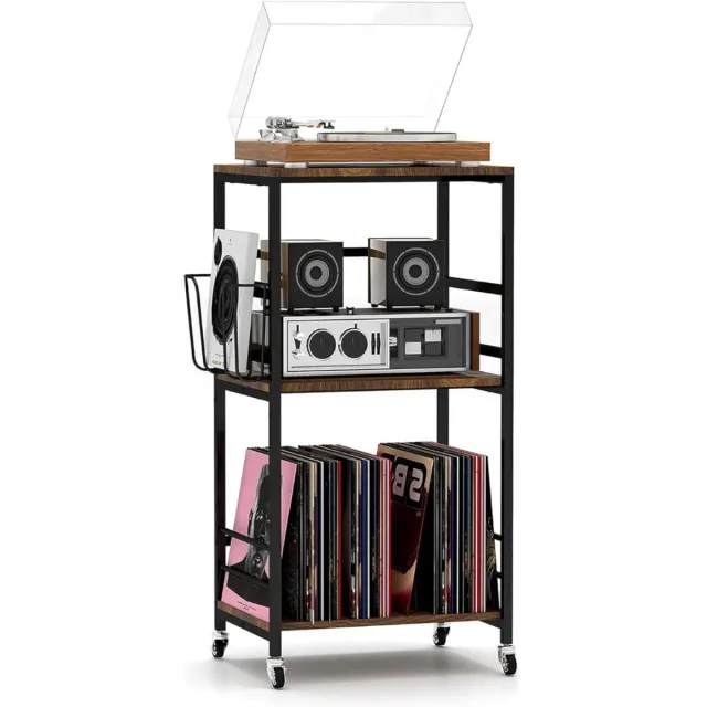 ZRSS® Platenspeler Meubel - Platenspeler Kast - Platenhouder - Opbergsysteem Platen - Platenrek - 3 etages hout