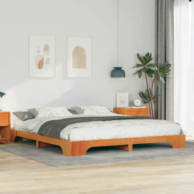vidaXL Bedframe Bruin 200 x 210 cm Massief grenenhout