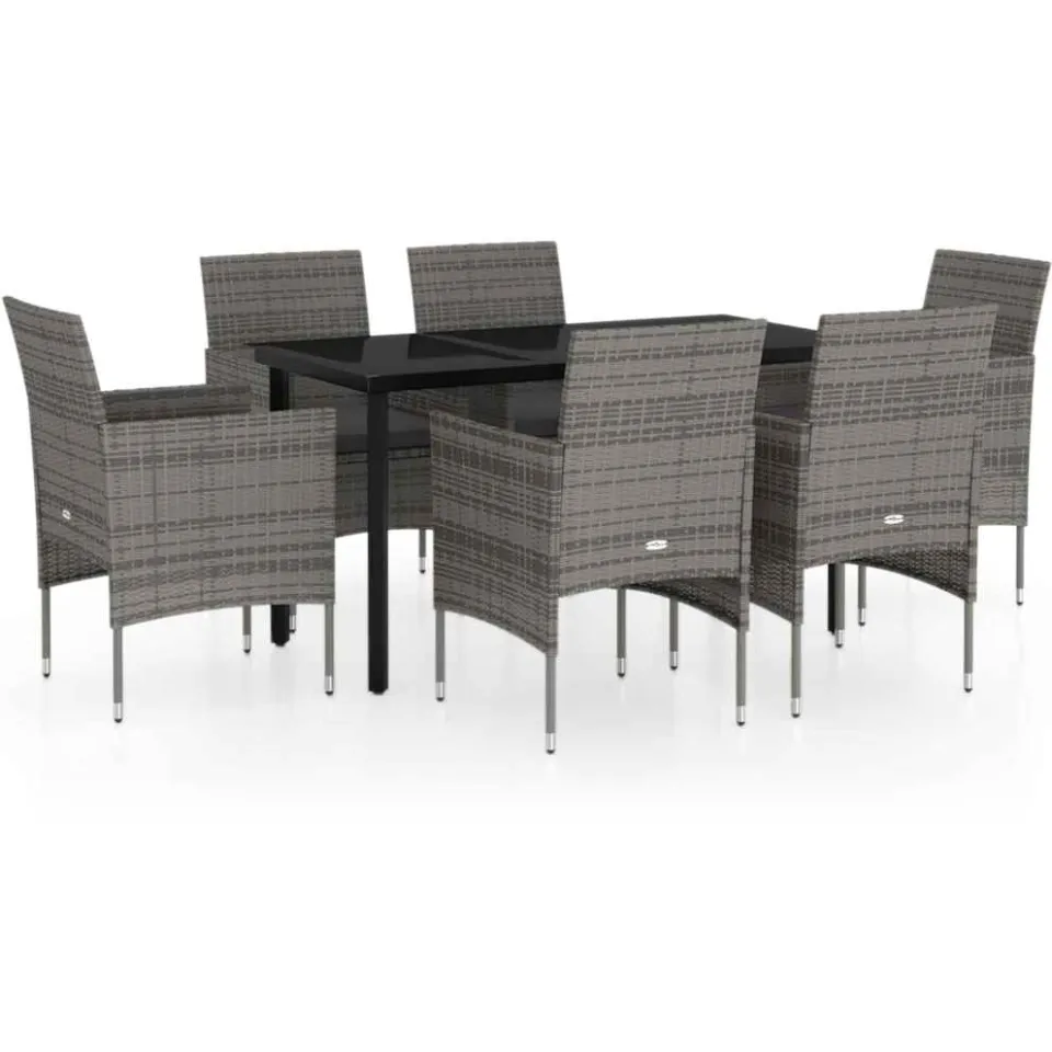 vidaXL 7-delige Tuinset met kussens grijs en zwart, foto 3