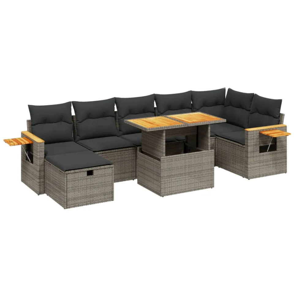 vidaXL 8-delige Loungeset met kussens poly rattan grijs, foto 3