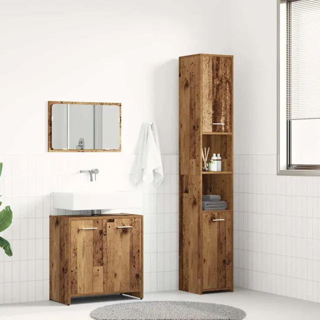 vidaXL 3-delige Badkamermeubelset bewerkt hout oud houtkleurig bruin, foto 2
