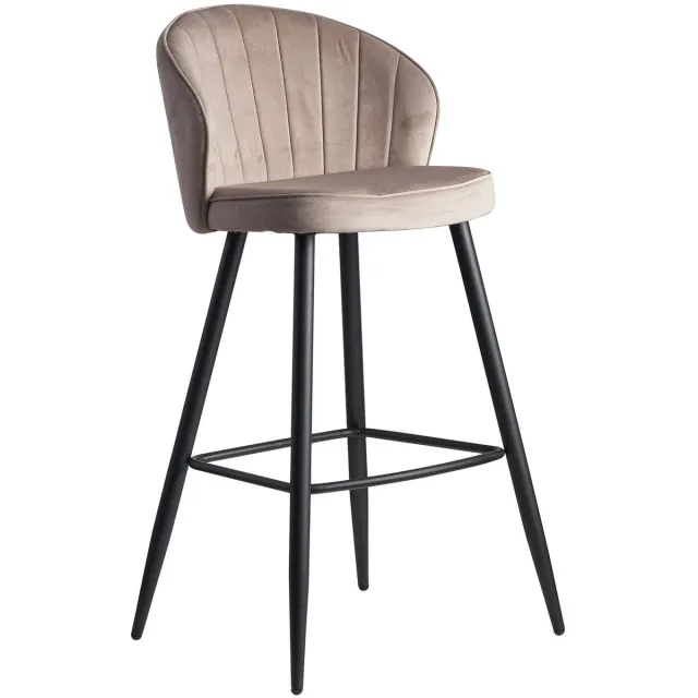 Wohnling barkruk fluweel beige kruk met rugleuning 56x102.5x52.5 cm | Keukenkruk Scandinavische stof / metaal 110 kg | Design barkruk | Bistrokruk gestoffeerd - WL6.291 Zie omschrijving