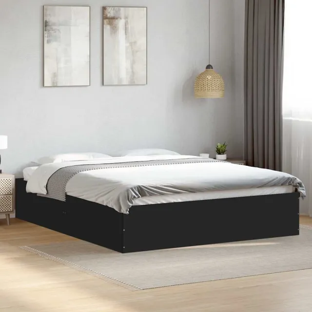 vidaXL Bedframe bewerkt hout zwart 150x200 cm