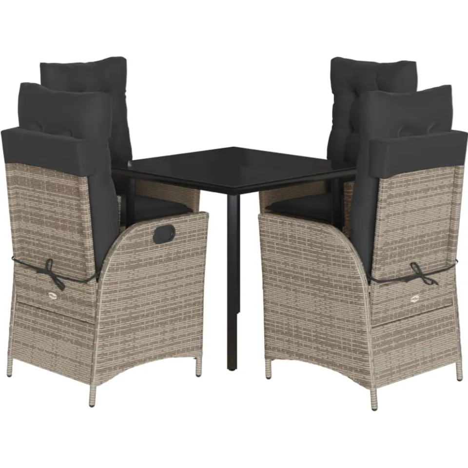 vidaXL 5-delige Tuinset met kussens poly rattan grijs, foto 3
