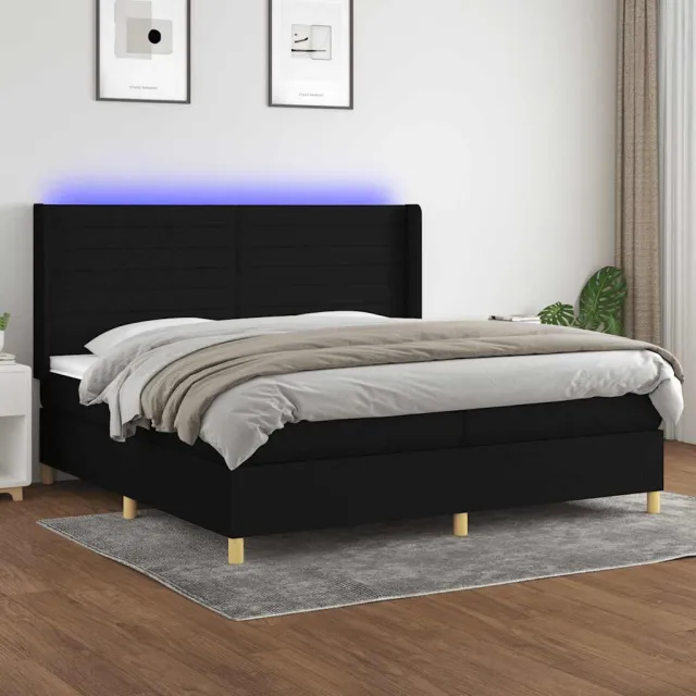vidaXL Boxspring met matras en LED stof zwart 200x200 cm