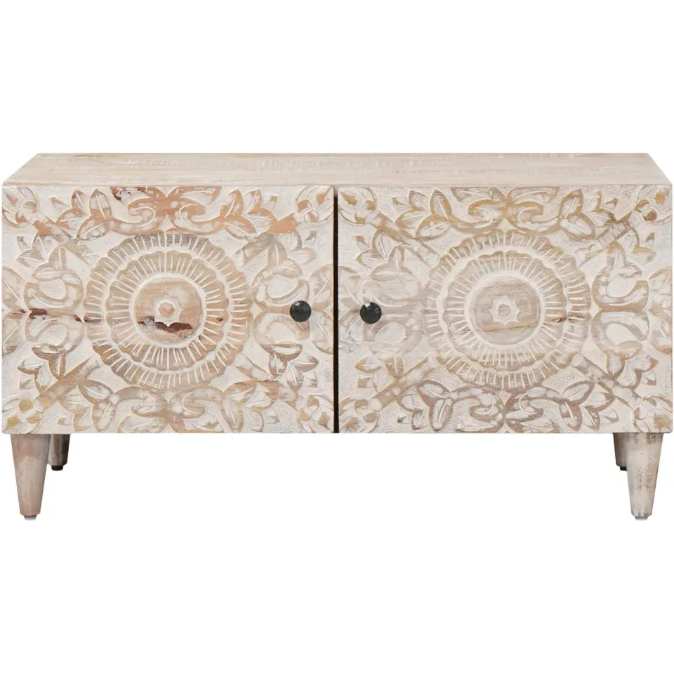 vidaXL Salontafel Wit 80 x 50 x 40 cm Massief Mango Hout, foto 3