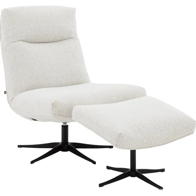 Goossens Relaxstoel Isla, Relaxfauteuil + hocker stof boucle champagne